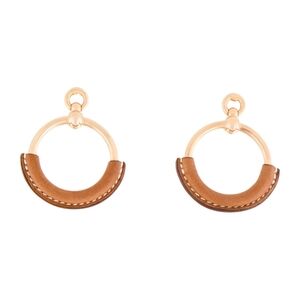 AUTHENTIC Hermes Barenia Leather Loop Earrings Gold Plated Timeless!!